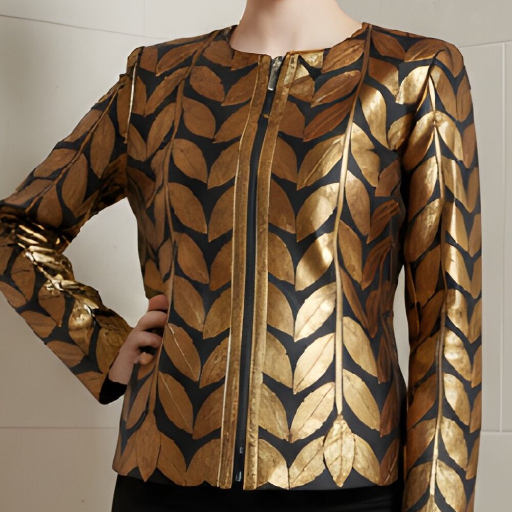 Sheer Women's Jacket Leather Outfit Tops Blouses Shirt Handmade Leaf